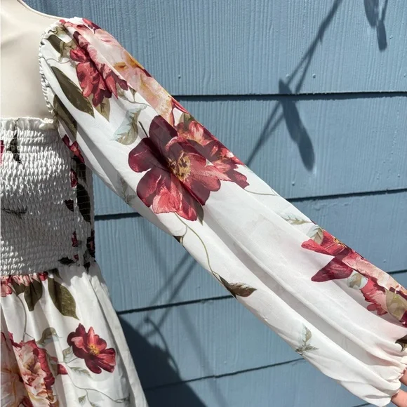 Buckle Willow & Root white floral smocked off shoulder long sleeve maxi dress - Picture 3 of 5